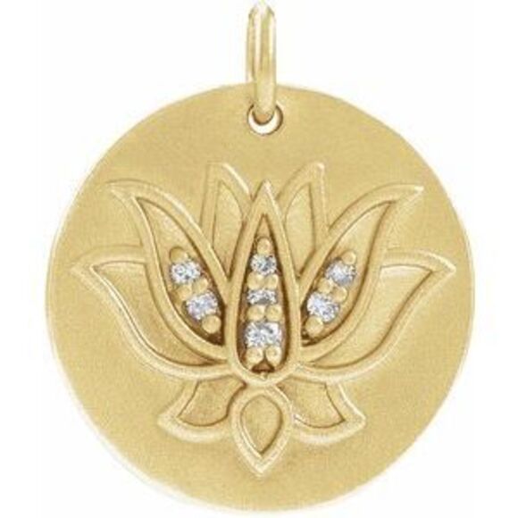 Kazi Luxury Jewelry - Kazi Luxury 14K Yellow Gold .025 CTW Natural Diamond Lotus Pendant